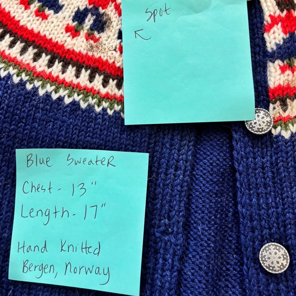 Norsk Handstrikkas Kids Hand Knitted Wool Cardigan Bergen Norway Blue Fair Isle - Picture 5 of 7